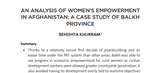 An Analysis of Women’s Empowerment in Afghanistan: A Case Study of Balkh Province