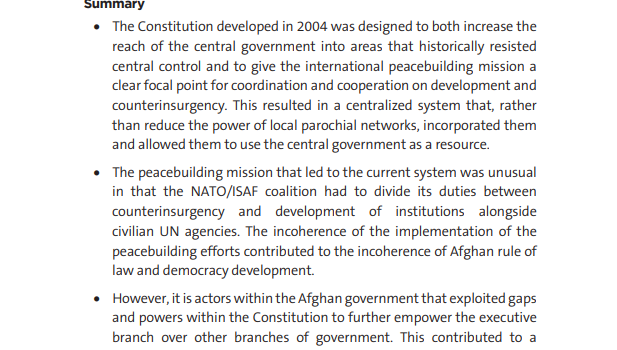 The Afghan Constitution and Peacebuilding in Afghanistan