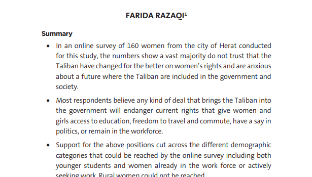 A Study of Herat Women’s Expectations of a Post-Peace Period: Dark Visions of the Future from an Already Dark Present