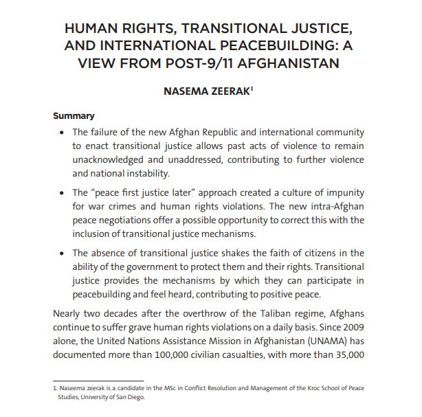 Human Rights, Transitional Justice, and International Peacebuilding: A View from Post-9/11 Afghanistan