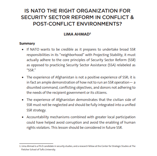 Is NATO the Right Organization for Security Sector Reform in Conflict & Post-Conflict Environments?