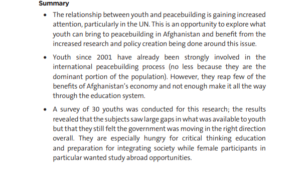 The Role of Youth in the Peacebuilding Process in Afghanistan