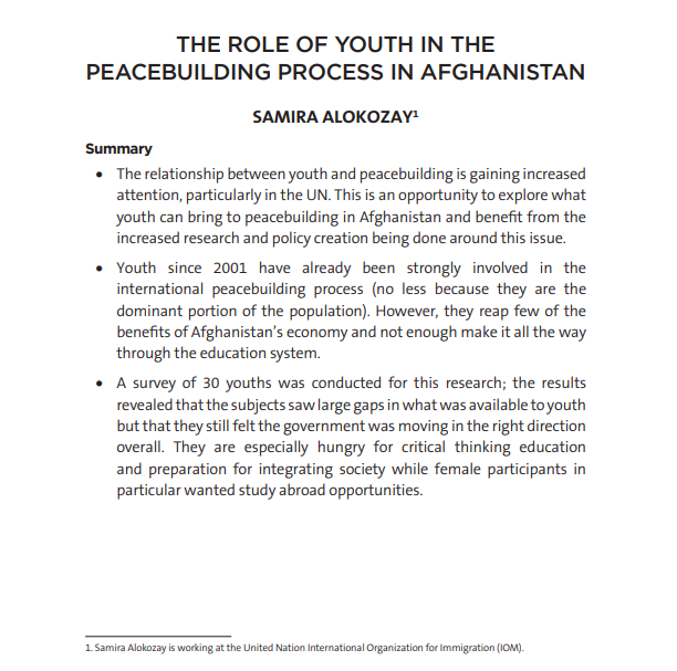 The Role of Youth in the Peacebuilding Process in Afghanistan