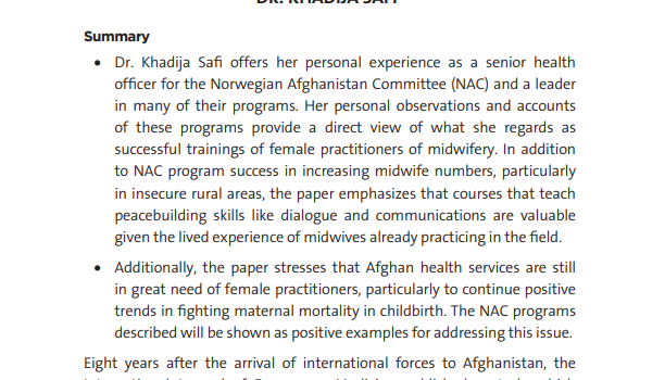 Health Care Service Delivery in Afghanistan: A Strong Peacebuilding Tool