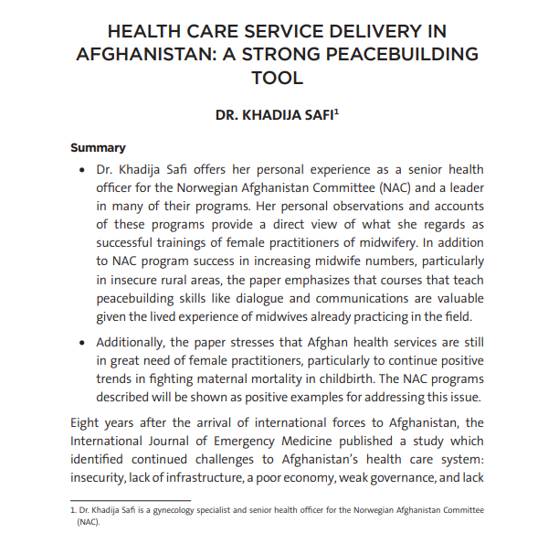 Health Care Service Delivery in Afghanistan: A Strong Peacebuilding Tool