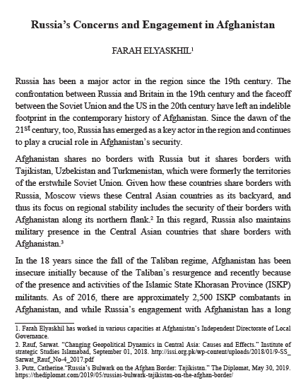 Russia’s Concerns and Engagement in Afghanistan