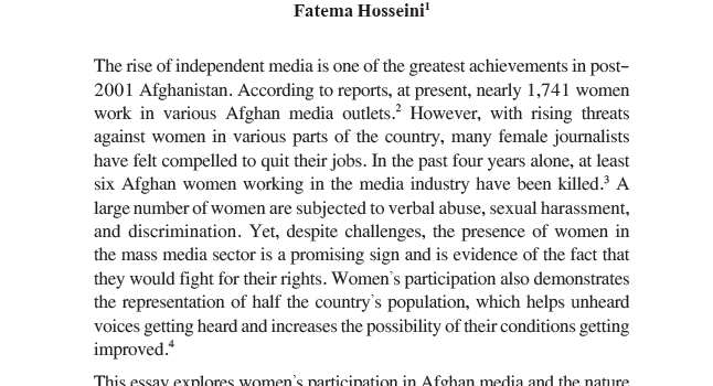 Women’s Participation and Portrayal in Afghan Media