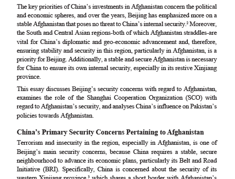 China’s Engagement with Afghan Security