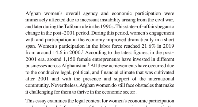 Women’s Economic Participation in Post-2001 Afghanistan