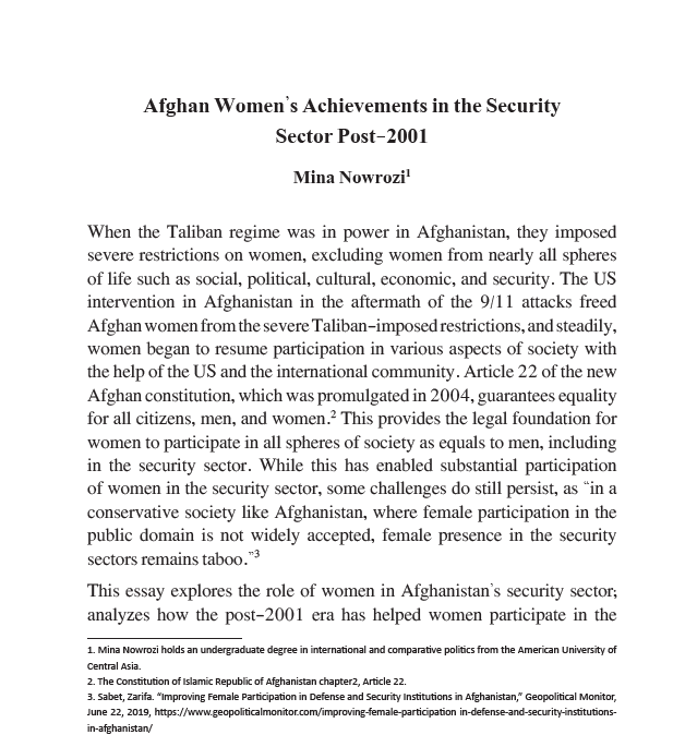 Afghan Women’s Achievements in the Security Sector Post-2001