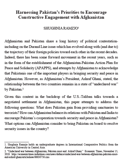 Harnessing Pakistan’s Priorities to Encourage Constructive Engagement with Afghanistan