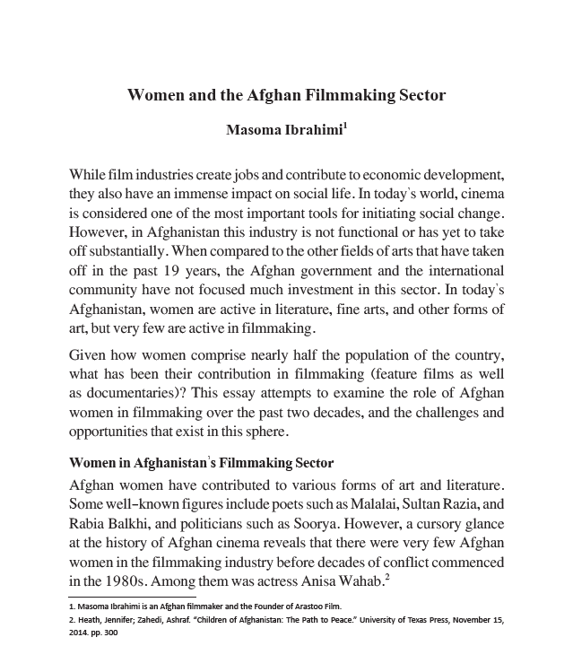 Women and the Afghan Filmmaking Sector